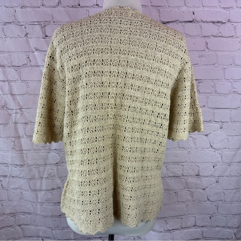 Van Heusen Cream Crochet short sleeve Cardigan top women XL boho western cottage - Picture 4 of 8